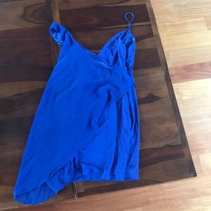 BEBE ONE SHOULDER BLUE FLOWY FORMAL MINI DRESS